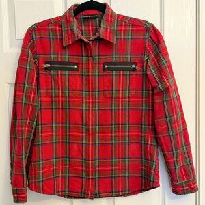 DKNY JEANS women's red plaid flannel shacket (*S)